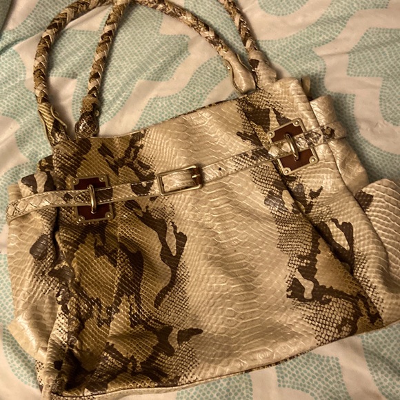 Elliot Lucca Large Purse. Brown/Tan Snakeskin. 17x12 - Picture 1 of 16
